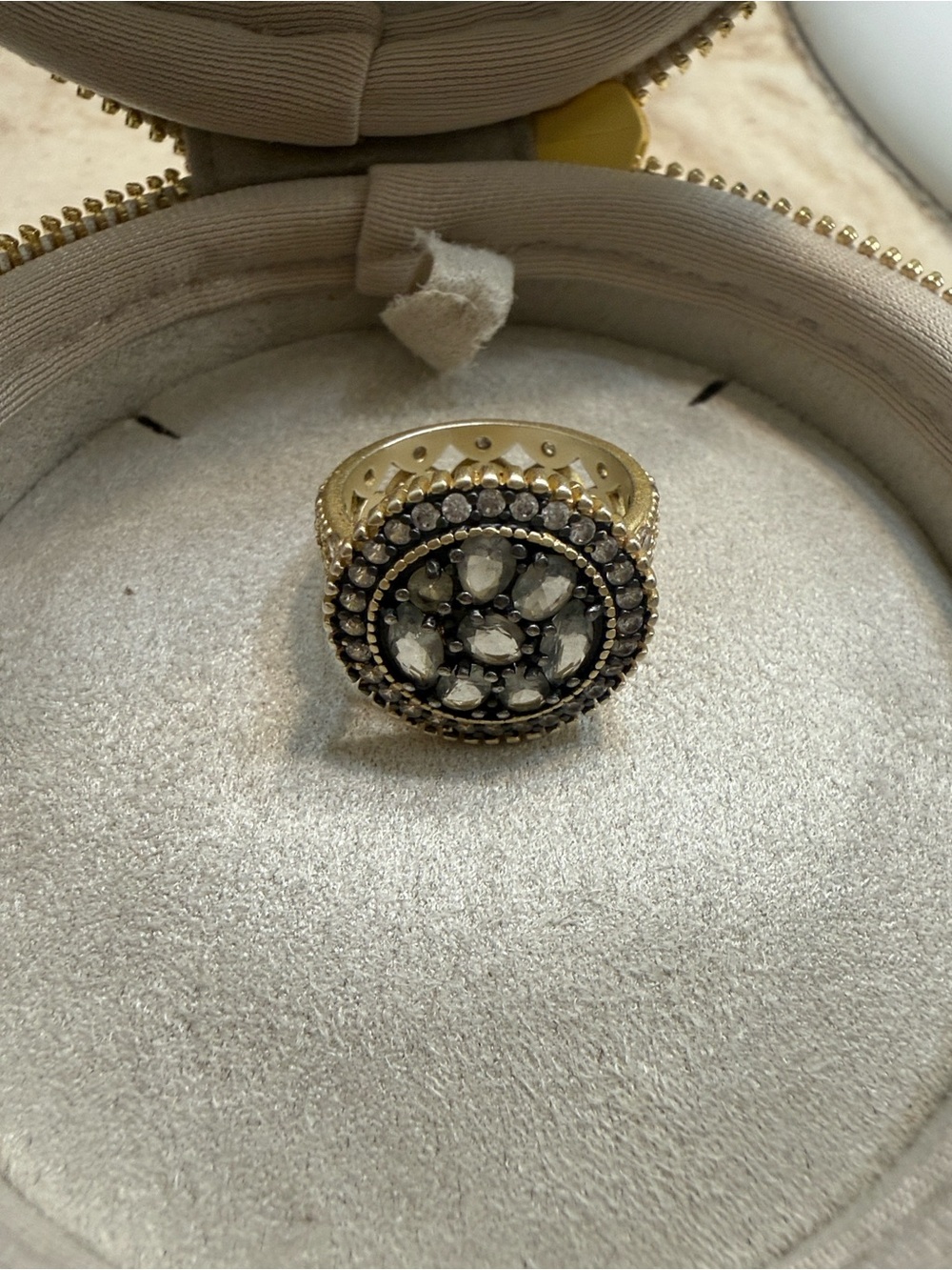 Gold-Tone Multi-Crystal Round Cocktail Ring - Women Jewelry size 8